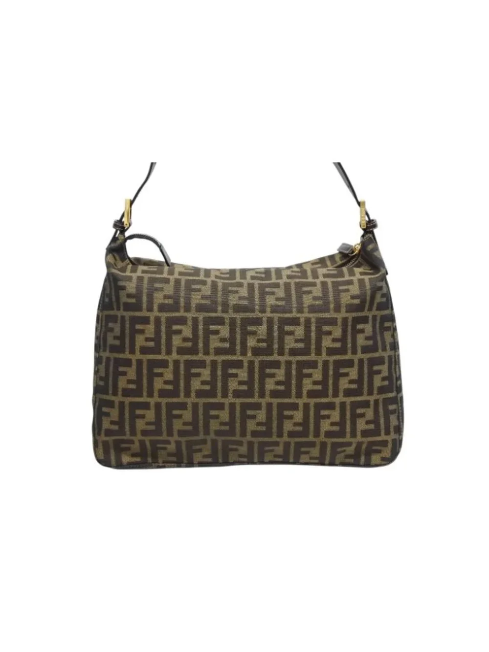 Fendi Mamma Baguette Handbag Zucca Pattern Brown Leather Canvas Gold